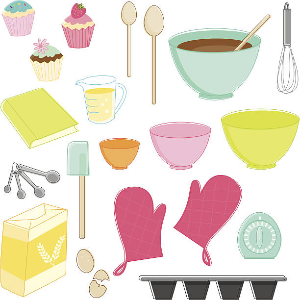 illustrations, cliparts, dessins animés et icônes de croquis baking essentials - cuillère mesure