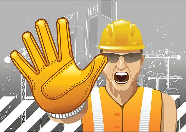 Vector illustration of Construction worker showing stop