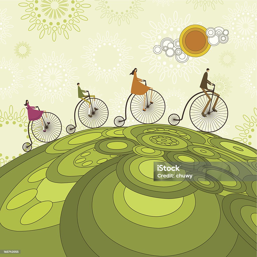 Familia ciclismo viaje - arte vectorial de Colorido libre de derechos