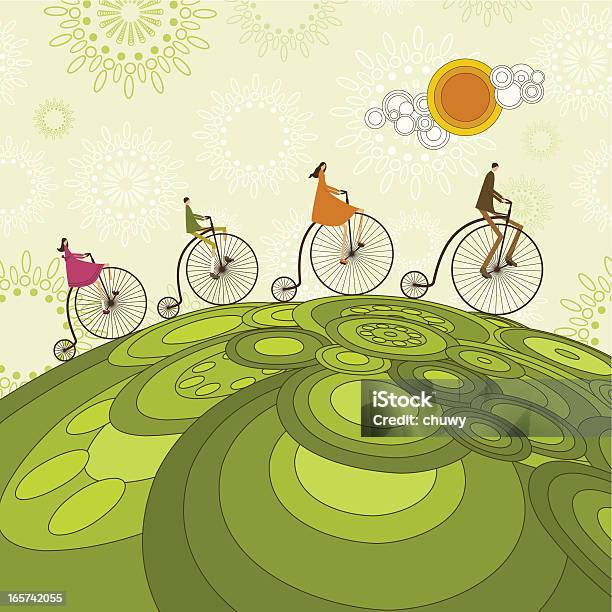 Família Ciclismo Viagem - Arte vetorial de stock e mais imagens de Banda desenhada - Produto Artístico - Banda desenhada - Produto Artístico, Colorido, Família