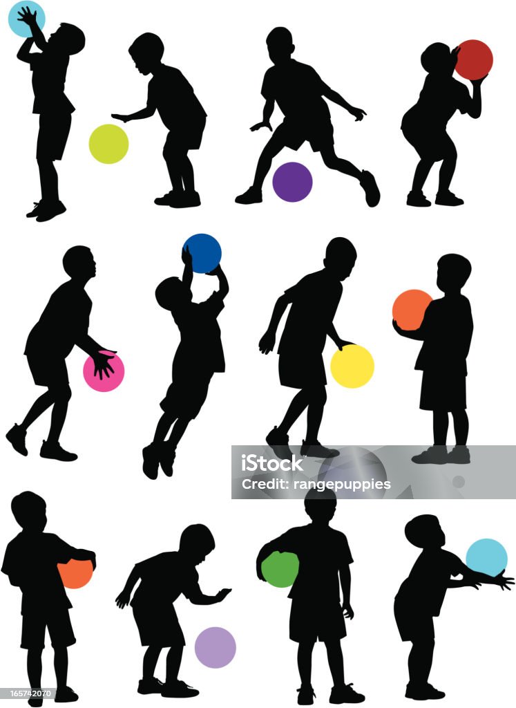 Basketball Camp Silhouettes of boys playing basketball. Throwing stock vector