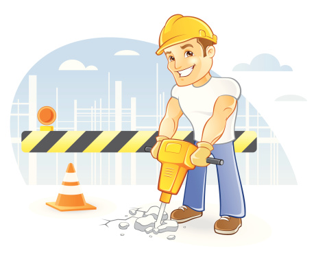 Construction Worker in Hardhat with Jackhammer