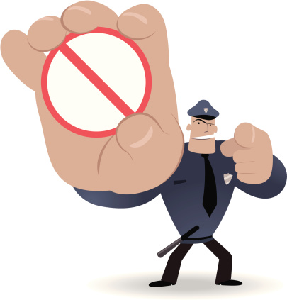 Vector illustration - Police showing a prohibition sign and pointing at you.