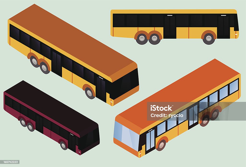Isometric e ônibus plana - Vetor de Ônibus royalty-free