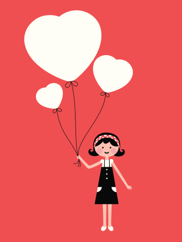 Vector illustration - Cute girl holding love heart balloon.