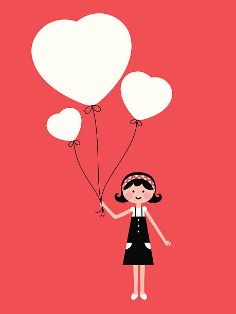 Cute girl holding love heart balloon Vector illustration - Cute girl holding love heart balloon. birthday family stock illustrations