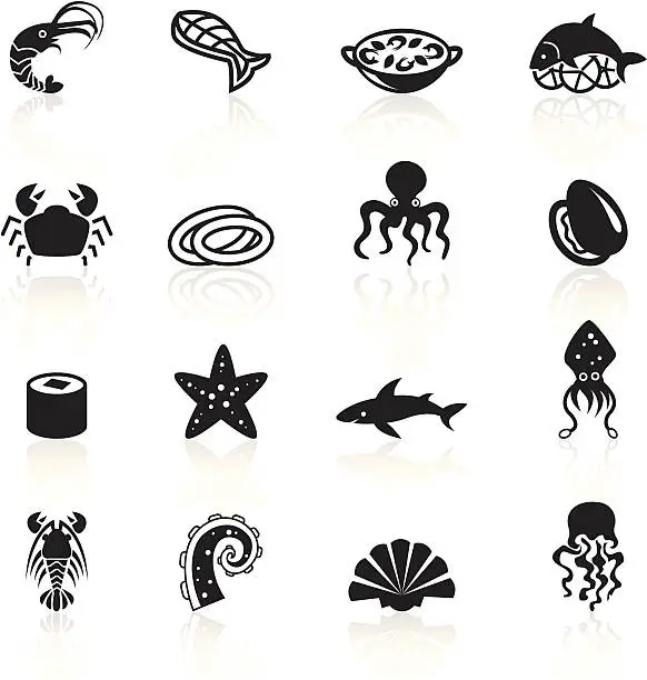Vector illustration of Black Symbols - Sea Food