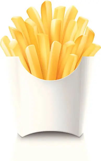 Vector illustration of French fries in blank white cardboard container