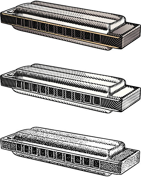 Harmonica Engraving and Mezzotint Engraving style illustration of harmonica. Color and black and white versions included plus mezzotint. Great design elements. harmonica stock illustrations