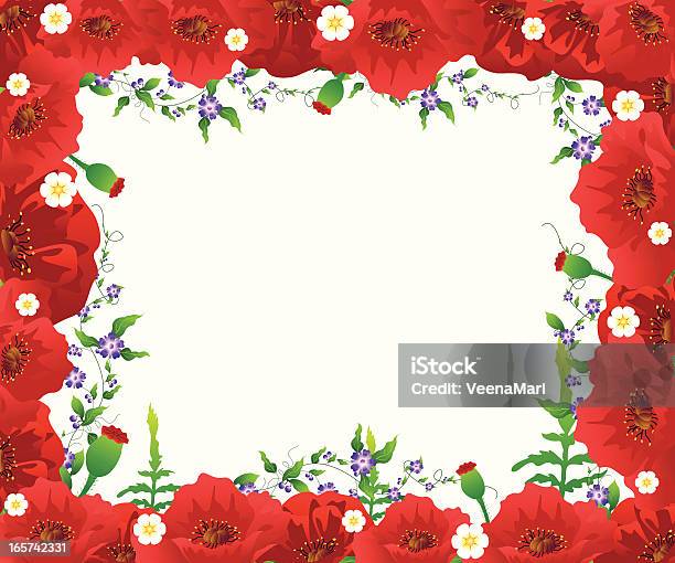 Mak Kwiaty Ramki - Stockowe grafiki wektorowe i więcej obrazów Bez ludzi - Bez ludzi, Białe tło, Czerwony