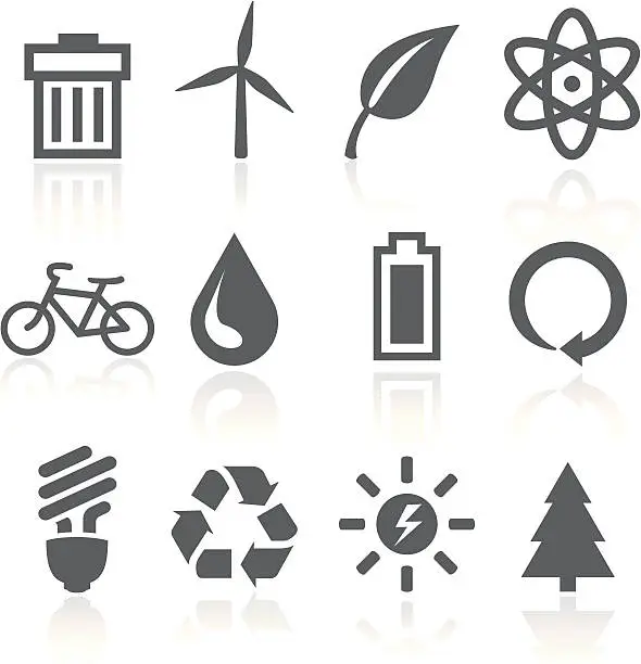 Vector illustration of A set of black and white icons with a green energy theme