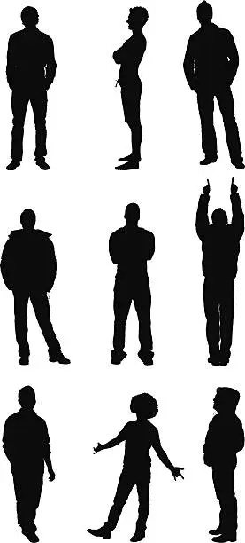 Vector illustration of Standing casual men silhouettes