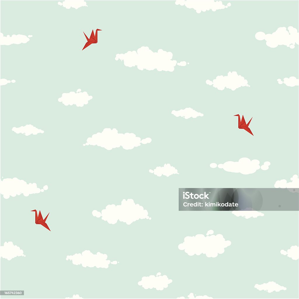 Nubes y origami cranes patrón perfecto. - arte vectorial de Fondos libre de derechos