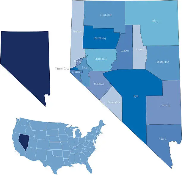 Vector illustration of Nevada state & counties map