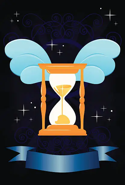 Vector illustration of Tempus fugit - winged hourglass