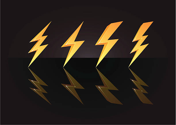 3D golden lightning bolts vector art illustration