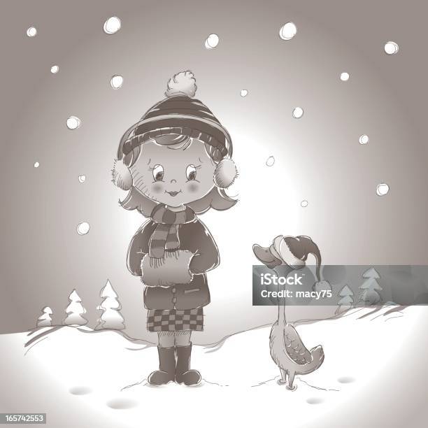 단조 겨울맞이 여자아이 오리 인공눈 거위-새에 대한 스톡 벡터 아트 및 기타 이미지 - 거위-새, 크리스마스, 12월