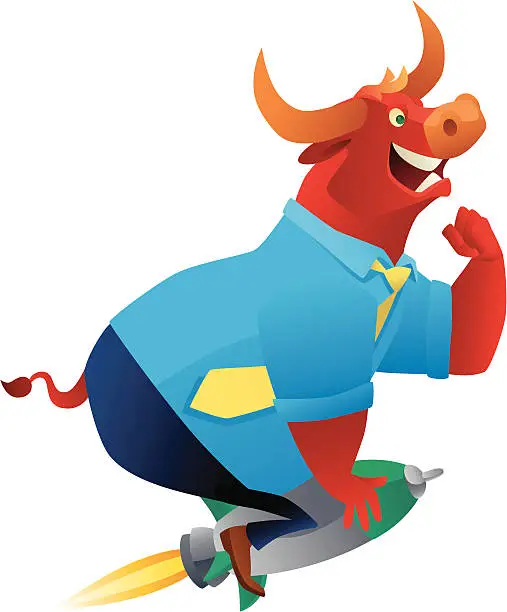 Vector illustration of bull with rocket