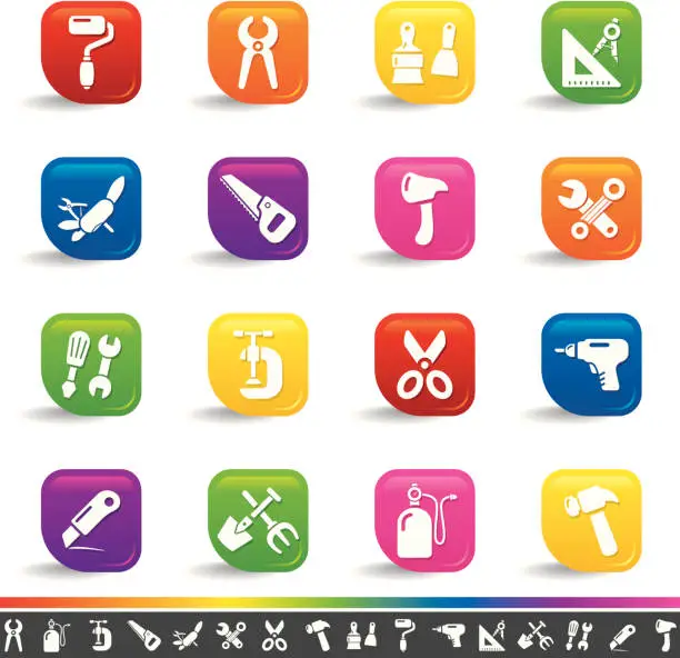 Vector illustration of Work tool icons | Rainbow Series