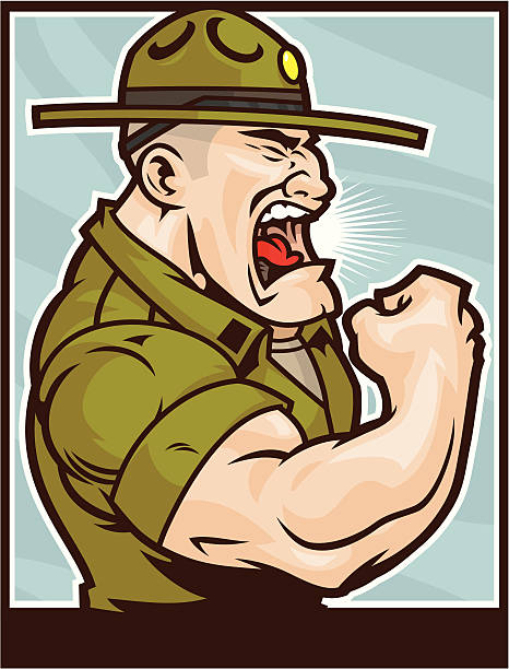 ilustrações de stock, clip art, desenhos animados e ícones de broca sargento dobrando - sergeant