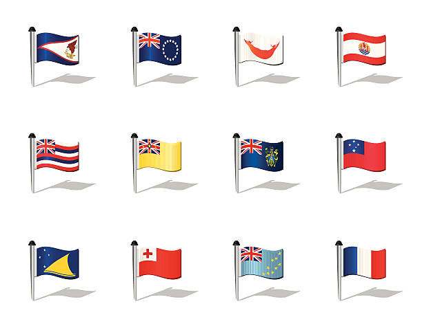 World Flags: Polynesia Flags of Polynesian Countries as drop pins for ease of using on maps and other strategical documents/presentations. wallis and futuna islands stock illustrations