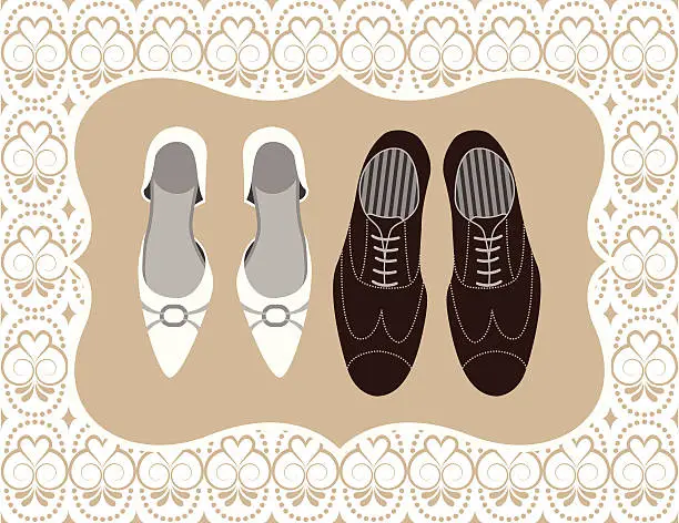 Vector illustration of Bride and groom wedding shoes