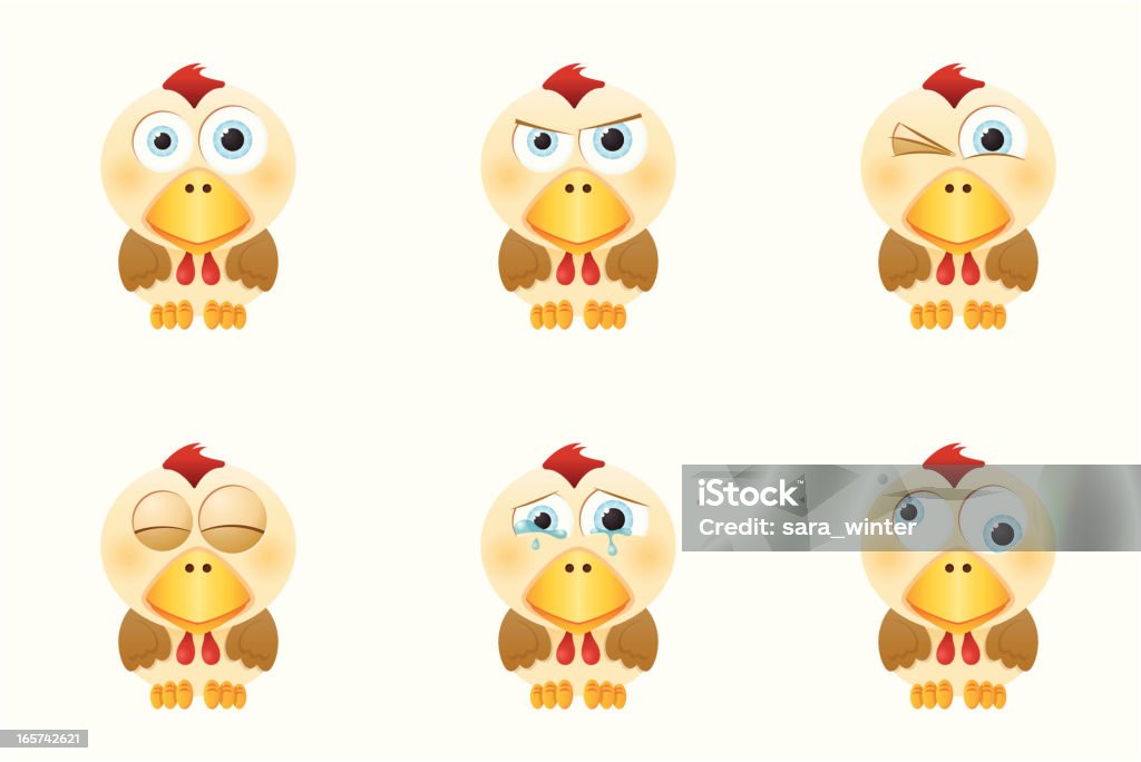 Collection big-eyed poulet avec différentes expressions du visage - clipart vectoriel de Battre des paupières libre de droits