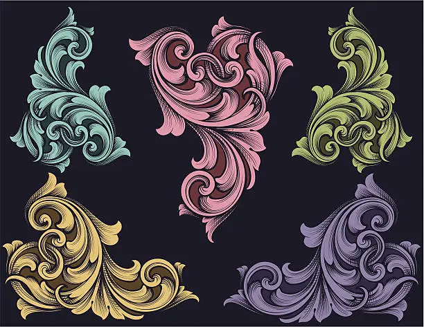 Vector illustration of Colorful Scrollwork Set
