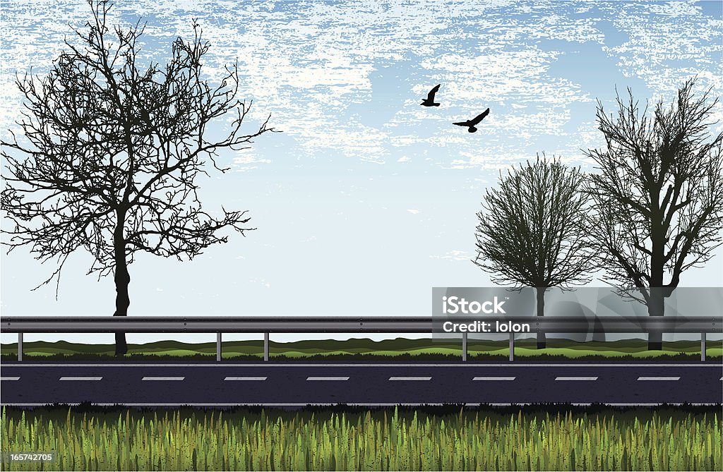 Дорога и деревья, трава и птиц -daylight - Векторная графика Дорога роялти-фри