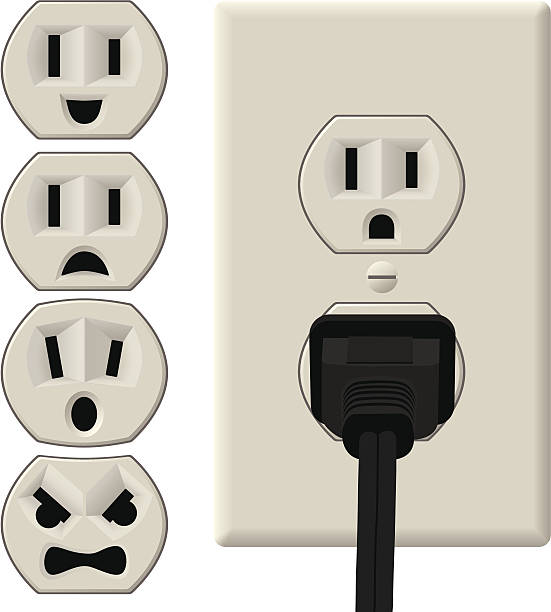 Emotional Power Outlets Vector illustration of power outlets with different emotional expressions.  two pin plug stock illustrations