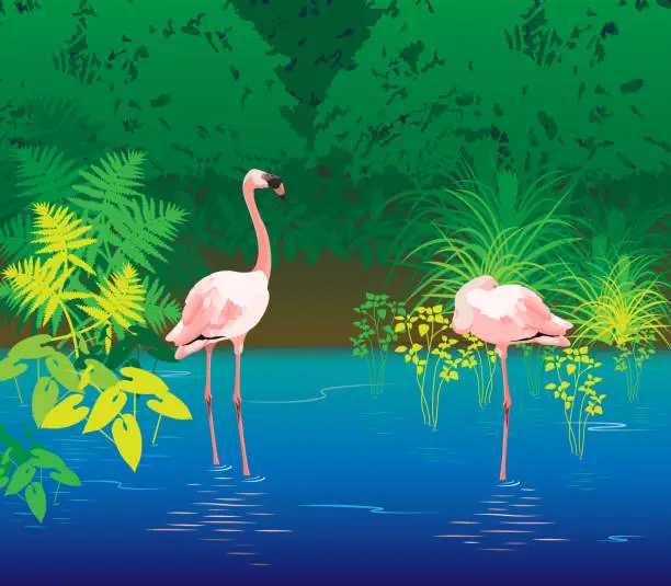 Vector illustration of Flamingo Lagoon