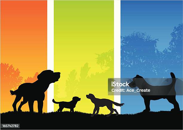 Dog Silhouettes In The Country Stock Illustration - Download Image Now - Black Labrador, Backgrounds, Black Color