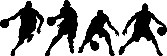 4 silhouettes breakdown of a basketball crossover dribble. Simple shapes for easy printing, separating and color changes. File formats: EPS and JPG