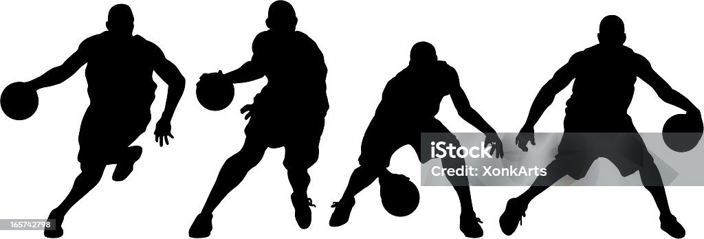 Anatomy of a Crossover 4 silhouettes breakdown of a basketball crossover dribble. Simple shapes for easy printing, separating and color changes. File formats: EPS and JPG Basketball - Sport stock vector