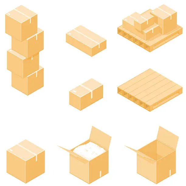 Vector illustration of Isometric Packing Boxes with Pallet.