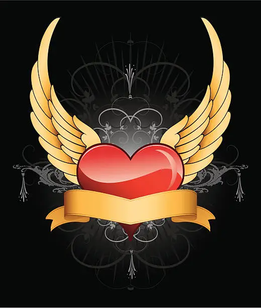 Vector illustration of Flying Wing Heart tattoo design