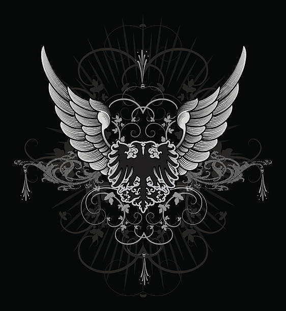 ilustrações de stock, clip art, desenhos animados e ícones de asas de águia emblema - tattoo grunge crest coat of arms