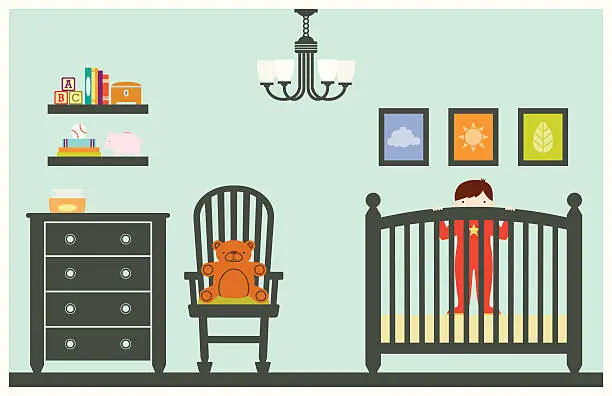 Vector illustration of Baby Boy in Nursery