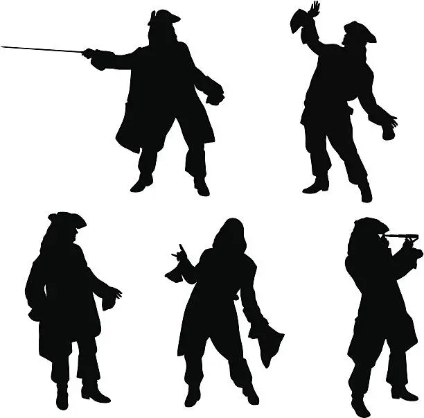 Vector illustration of Pirate Poses Vector Silhouette