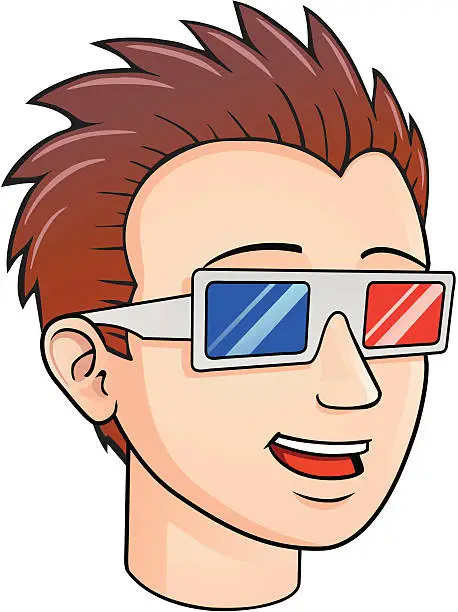 Vector illustration of Cartoon Character Face 3D Movie Glasses