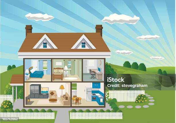 Country House Cross Section Stock Illustration - Download Image Now - Indoors, Home Interior, Domestic Room