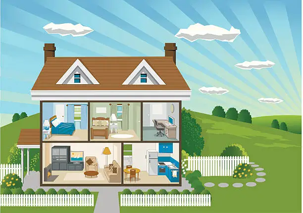 Vector illustration of Country House Cross Section