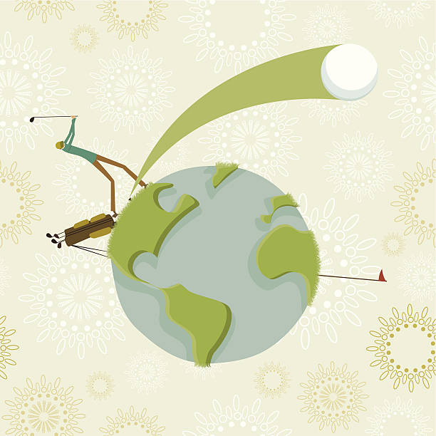 Golfer playing golf on the biggest golf course ever: the earth.