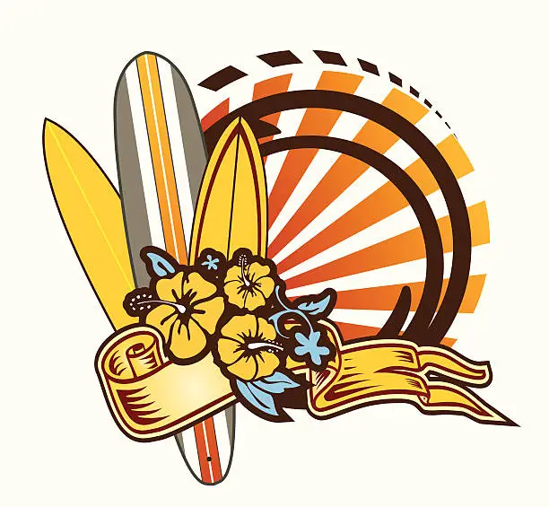 Vector illustration of Surfboard Emblem