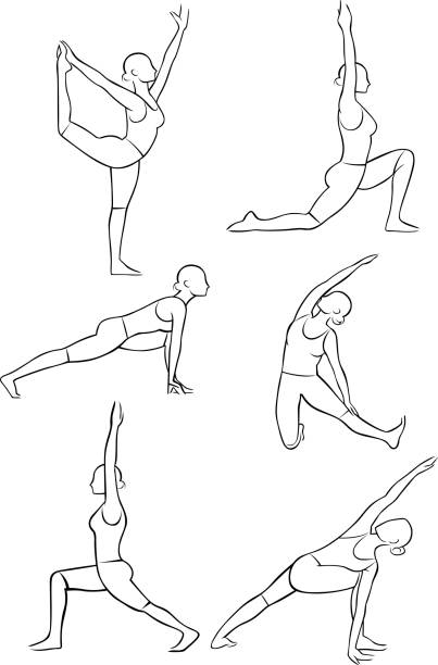 Stylized yoga illustrations - Standing vector art illustration