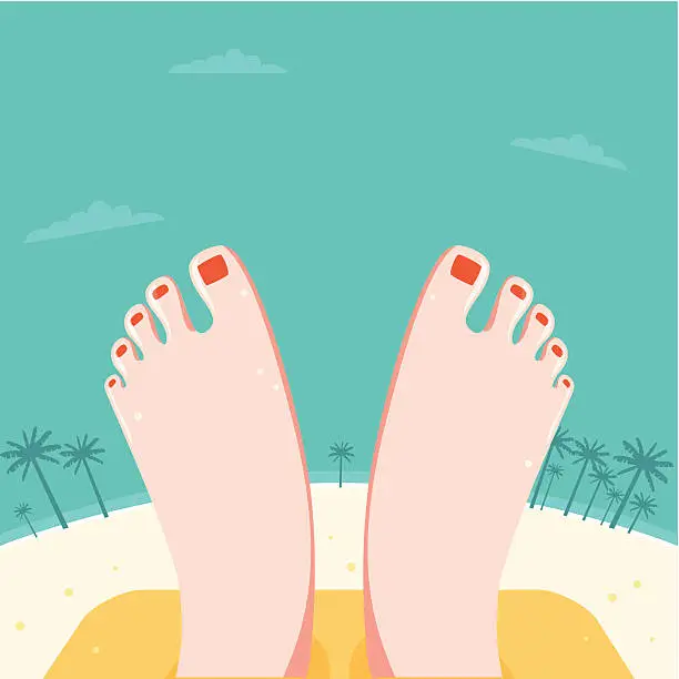 Vector illustration of Relaxed Feet at a beach