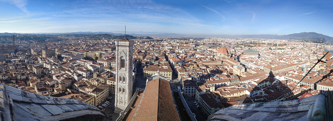 Florence, Italy - 21 Nov, 2022: Cityscape views of Florence from the roof of the Duomo Cathedral Basilica