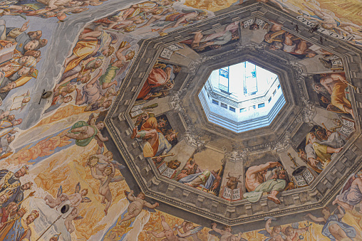 Ceiling of the Rapallo Musik Kiosk built in an Art Nouveau style on the Vittorio Veneto seafront. Inaugurated in 1929 with paintings by the local painter Giovanni Grifo.