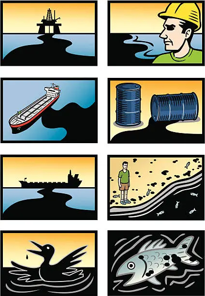 Vector illustration of Oil Spill Disaster Icons