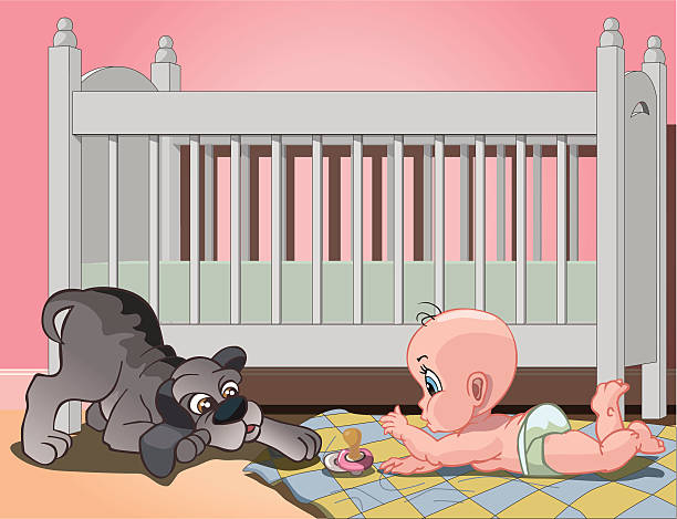 puppy and baby vector art illustration